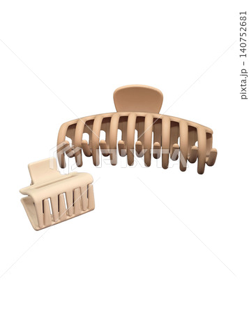 Beige plastic hair claw clips isolated on transparent background. Practical beauty accessories for styling, securing and organizing hair in everyday use. Beige plastic hair claw clips isolated on transparent background. Practical beauty accessories for styling, securing and organizing hair in everyday use. 140752681