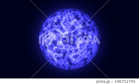 Blue glowing plasma orb with fluid electric surface and soft halo on a dark background, abstract science and energy theme Blue glowing plasma orb with fluid electric surface and soft halo on a dark background, abstract science and energy theme 140752745