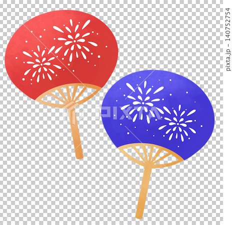 花火の柄の赤色と青色のうちわのセットイラスト 花火の柄の赤色と青色のうちわのセットイラスト 140752754
