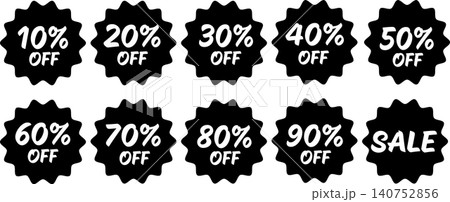 モノクロの10%offから90%offのセール用割引シール 140752856