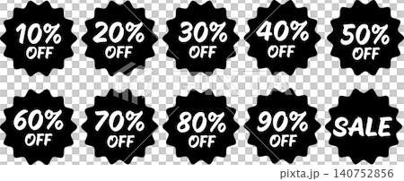 モノクロの10%offから90%offのセール用割引シール 140752856