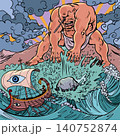 Pop Art Retro Odyssey. The evil Cyclops throws a stone. Myths of Ancient Greece. 140752874