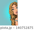 Pop Art Retro A woman peers out. People watch and observe. An interesting business proposition. 140752875