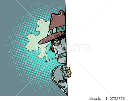 Pop Art Retro A robot peers out. AI observes. Data privacy issues. Pop Art Retro A robot peers out. AI observes. Data privacy issues. 140752876
