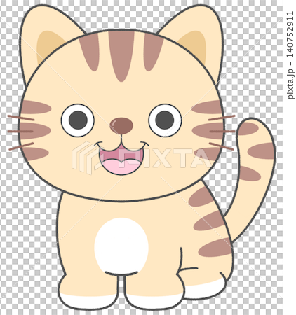 Cute Tabby Cat Sitting Happy Smiling Cartoon Character 140752911