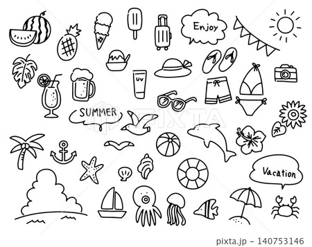 夏のかわいい手描きイラストセット 夏のかわいい手描きイラストセット 140753146