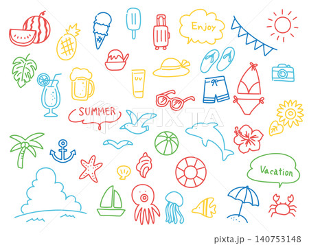 夏のかわいい手描きイラストセット 140753148