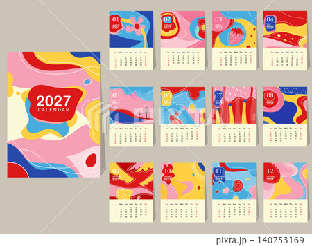 Collection of Calendar 2027 Vector Design Template with abstract pattern,Set of 12 Months,vector illustrations. Collection of Calendar 2027 Vector Design Template with abstract pattern,Set of 12 Months,vector illustrations. 140753169