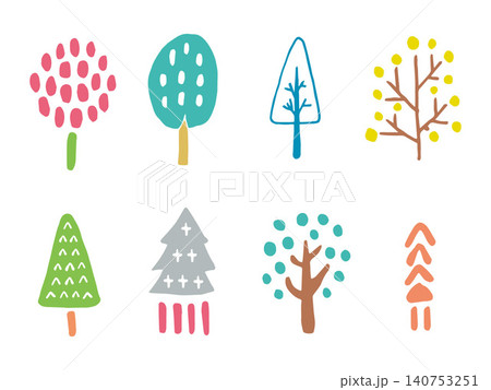 北欧風かわいい木のイラスト素材セット 北欧風かわいい木のイラスト素材セット 140753251