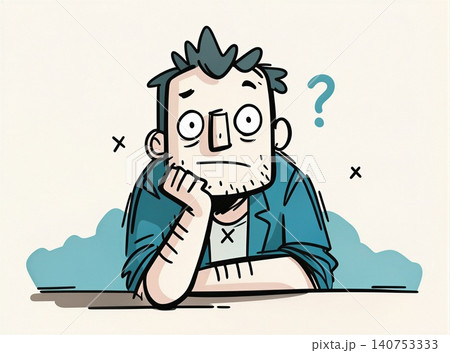 A cartoon portrait of a man deep in thought. 140753333