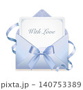青いリボンが上品な「With Love」のメッセージカードと封筒 140753389