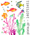 Watercolor tropical coral reef, transparent PNG, c 140753451