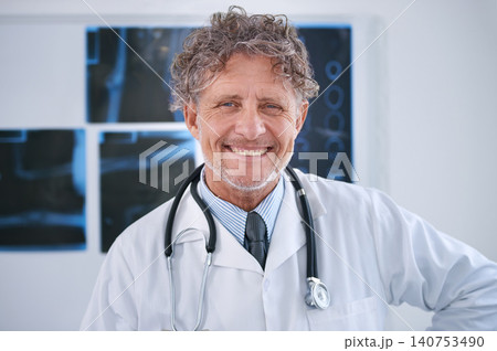 Senior man, doctor and happy portrait in office for healthcare, medical support and medicine career with stethoscope. Mature, face and health expert with smile or confidence for radiology in clinic Senior man, doctor and happy portrait in office for healthcare, medical support and medicine career with stethoscope. Mature, face and health expert with smile or confidence for radiology in clinic 140753490