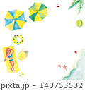 Watercolor beach elements top view with woman sunb 140753532