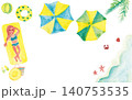 Watercolor beach elements top view with woman sunb 140753535