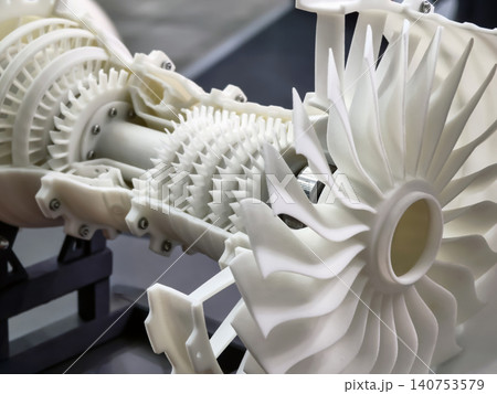 3D printed Model of a jet engine on display at an engineering fair 3D printed Model of a jet engine on display at an engineering fair 140753579