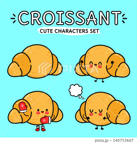 Kawaii croissant food characters set illustration Kawaii croissant food characters set illustration 140753687