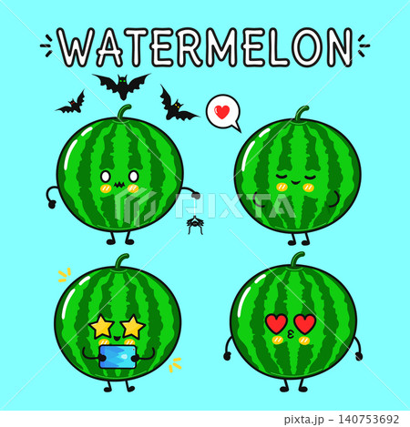 Watermelon character set showing various emotions and actions Watermelon character set showing various emotions and actions 140753692