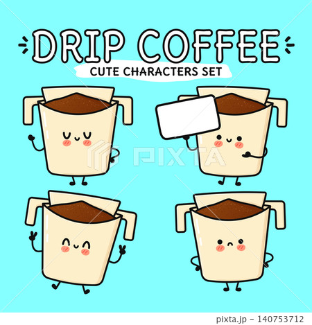 Cute drip coffee characters showing different emotions set 140753712