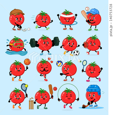 Tomato characters engaging in many sports collection 140753728