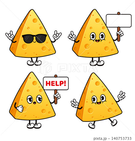 Cheese slice character set showing various emotions and actions Cheese slice character set showing various emotions and actions 140753733