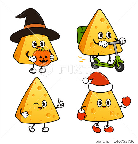 Cute cheese characters celebrating holidays and delivering goods Cute cheese characters celebrating holidays and delivering goods 140753736