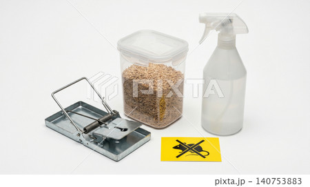 Pest control supplies with mousetrap and spray bottle mousetrap disinfectant sanitation trapping prevention cleaning protection contamination emergency containment sanitizer analysis Pest control supplies with mousetrap and spray bottle mousetrap disinfectant sanitation trapping prevention cleaning protection contamination emergency containment sanitizer analysis 140753883