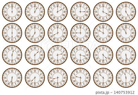 4が違う表記の高級時計をイメージしたローマ数字の0分と30分表示のアイコンイラストセット 140753912