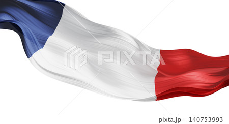 France flag ribbon sheer pleated chiffon fabric flowing isolated on white background for Bastille day banner 3D render France flag ribbon sheer pleated chiffon fabric flowing isolated on white background for Bastille day banner 3D render 140753993