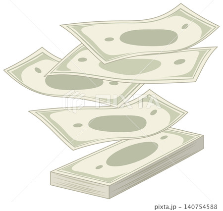 Vector Illustration of Falling Cash Banknotes onto a Stack of Money 140754588