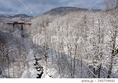 雪化粧した森と芦別橋梁を渡る列車の冬景色 雪化粧した森と芦別橋梁を渡る列車の冬景色 140754692
