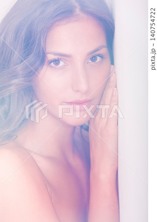 Woman, portrait and naked for relaxing in home, proud and beauty to rest in apartment by wall. Female person, bare and satisfaction for nudity or nude, comfortable and closeup for confidence in house Woman, portrait and naked for relaxing in home, proud and beauty to rest in apartment by wall. Female person, bare and satisfaction for nudity or nude, comfortable and closeup for confidence in house 140754722