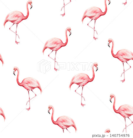 Pink flamingo bird seamless pattern. Watercolor hand drawn zoo animal, isolated illustration on transparent background. Perfect for tropical design projects. For designers, invitations, decoration Pink flamingo bird seamless pattern. Watercolor hand drawn zoo animal, isolated illustration on transparent background. Perfect for tropical design projects. For designers, invitations, decoration 140754976