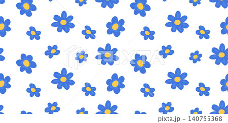 Seamless pattern with cute hand drawn blue flowers and yellow centers on white background Seamless pattern with cute hand drawn blue flowers and yellow centers on white background 140755368