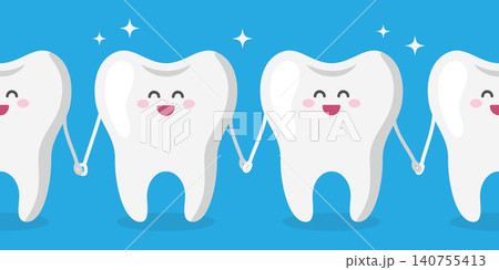 cute tooth characters holding hands seamless pattern vector illustration 140755413