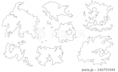 島と大陸を精密な線で描いた架空世界地図のベクター素材 島と大陸を精密な線で描いた架空世界地図のベクター素材 140755449