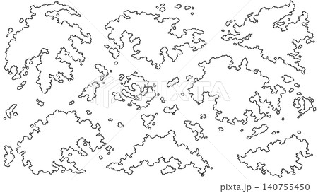 島と大陸を精密な線で描いた架空世界地図のベクター素材 島と大陸を精密な線で描いた架空世界地図のベクター素材 140755450