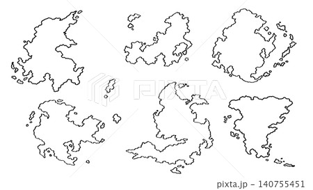 架空の島と大陸の輪郭を集めた地図ベクターセット 140755451