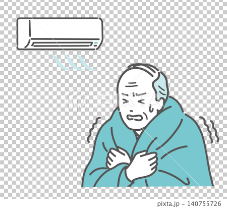 An illustration of a senior man shivering because the air conditioner is too cold. An illustration of a senior man shivering because the air conditioner is too cold. 140755726