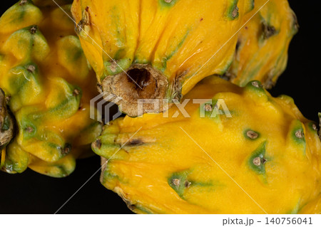 Ripe yellow pitahaya cactus fruit details macro shot Ripe yellow pitahaya cactus fruit details macro shot 140756041