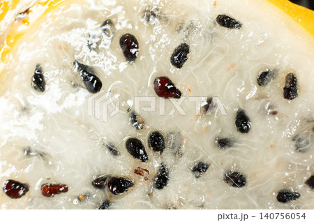 Extreme macro texture of dragon fruit flesh and seeds Extreme macro texture of dragon fruit flesh and seeds 140756054