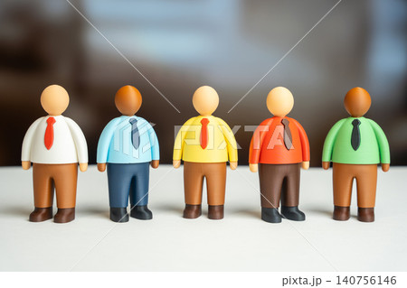 Office workers in colorful clothes stand in a row. Employee responsibilities and positions in the company. Meeting and briefing. Job candidates. Labor market. Office workers in colorful clothes stand in a row. Employee responsibilities and positions in the company. Meeting and briefing. Job candidates. Labor market. 140756146