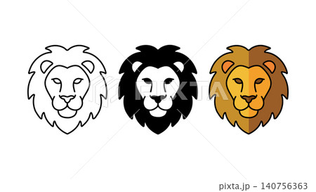 Lion head icon set outline silhouette and color vector isolated on white background Lion head icon set outline silhouette and color vector isolated on white background 140756363