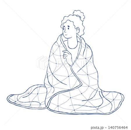 Neurodiversity. Woman Wrapped in Weighted Blanket. Safe Space Concept. Sensory Regulation. ASD Anxiety Relief Calming Deep Pressure. Self-care and Recovery. Vector Illustration. Outline Hand Drawn Neurodiversity. Woman Wrapped in Weighted Blanket. Safe Space Concept. Sensory Regulation. ASD Anxiety Relief Calming Deep Pressure. Self-care and Recovery. Vector Illustration. Outline Hand Drawn 140756464