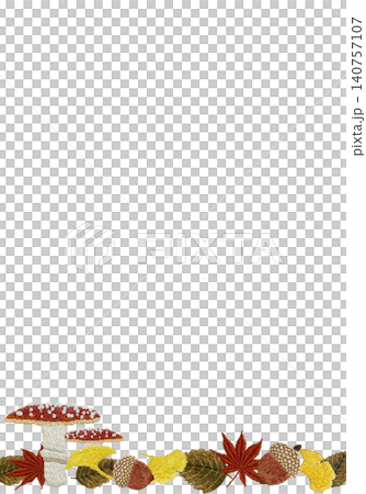 [垂直框，圖案為蘑菇、落葉和橡實] 手工刺繡插畫材料 140757107