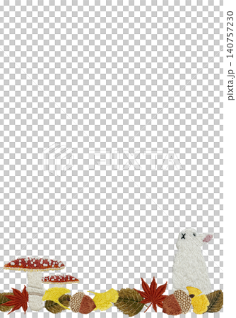 【ウサギとキノコと落ち葉とドングリの縦フレーム】手刺繍イラスト素材 【ウサギとキノコと落ち葉とドングリの縦フレーム】手刺繍イラスト素材 140757230