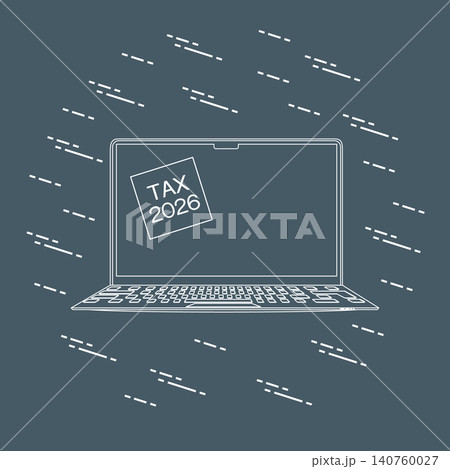 Tax 2026 on laptop screen with digital code background Tax 2026 on laptop screen with digital code background 140760027