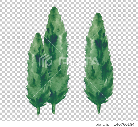 Hand-drawn watercolor green cypress trees set isolated on white background. For Italian or Greek travel guides, wedding invitations, landscape design branding, and summer holiday patterns. Hand-drawn watercolor green cypress trees set isolated on white background. For Italian or Greek travel guides, wedding invitations, landscape design branding, and summer holiday patterns. 140760184