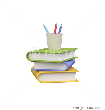 3D stack of school textbooks with pencils for education and learning concepts 140760455
