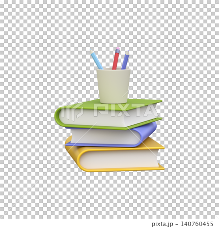 3D stack of school textbooks with pencils for education and learning concepts 140760455